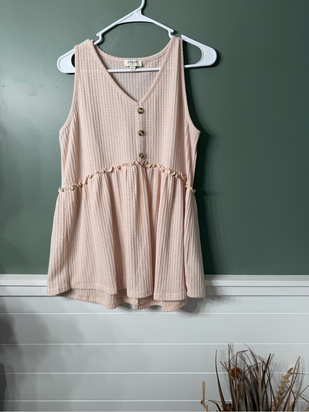 Umgee Blush Pink Waffle Knit V-Neck Tank